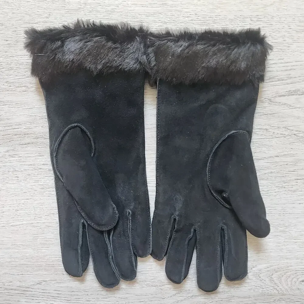 Koolaburra by UGG Women's Black Leather & Faux Fur Cuff Winter Gloves Medium M